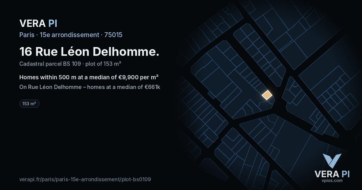 16 Rue Léon Delhomme, 15e arrondissement at night – the plot lit, the parcels around coloured by the prices near them