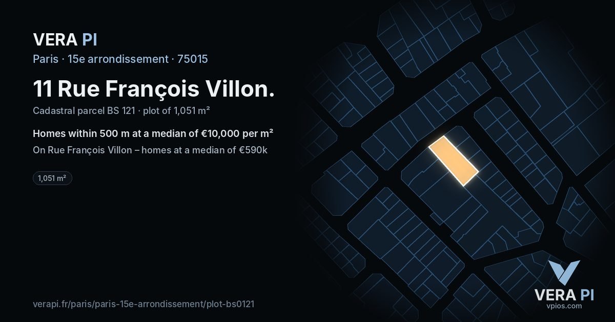 11 Rue François Villon, 15e arrondissement at night – the plot lit, the parcels around coloured by the prices near them