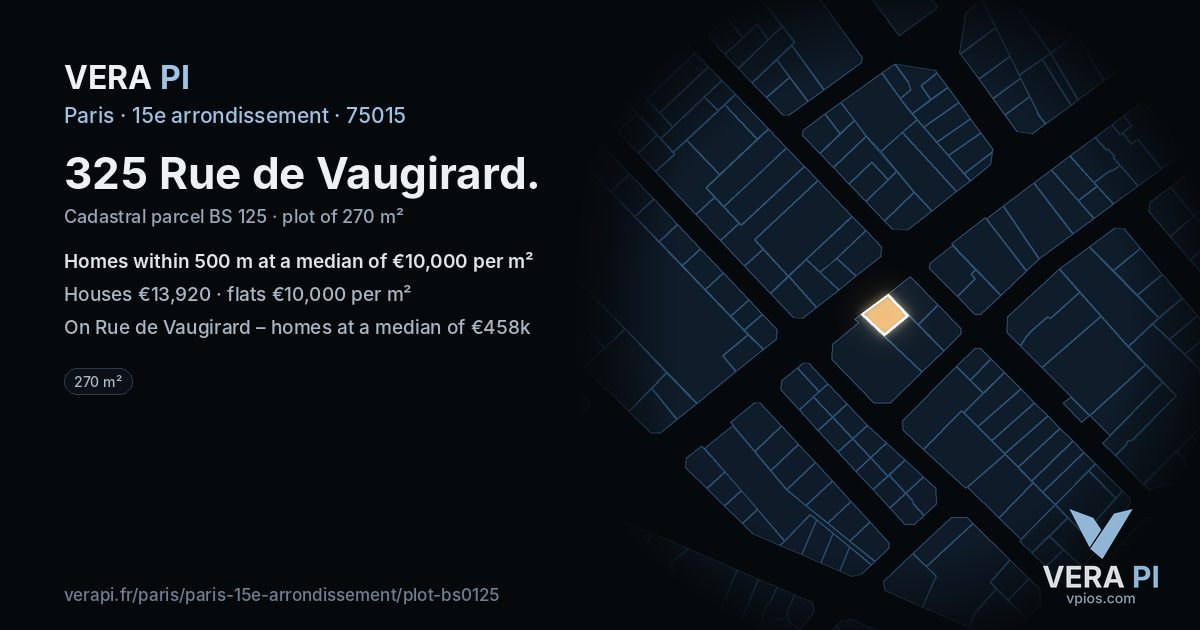 325 Rue de Vaugirard, 15e arrondissement at night – the plot lit, the parcels around coloured by the prices near them