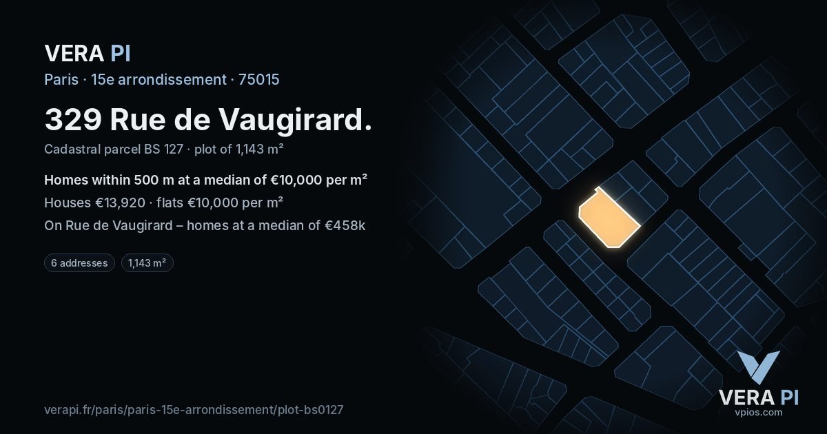 329 Rue de Vaugirard, 15e arrondissement at night – the plot lit, the parcels around coloured by the prices near them