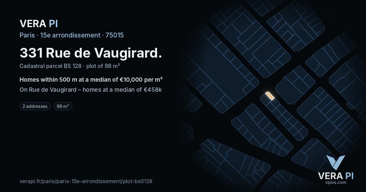 331 Rue de Vaugirard, 15e arrondissement at night – the plot lit, the parcels around coloured by the prices near them