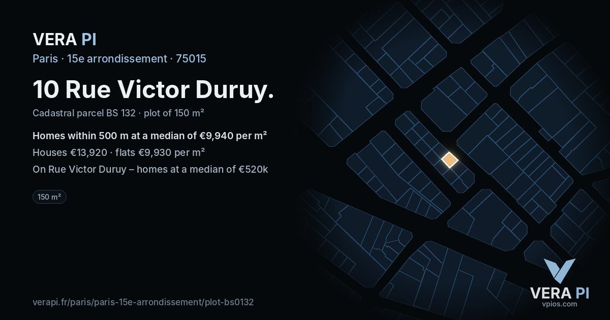 10 Rue Victor Duruy, 15e arrondissement at night – the plot lit, the parcels around coloured by the prices near them