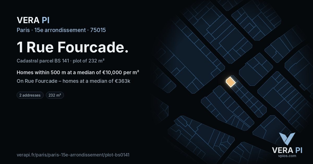1 Rue Fourcade, 15e arrondissement at night – the plot lit, the parcels around coloured by the prices near them