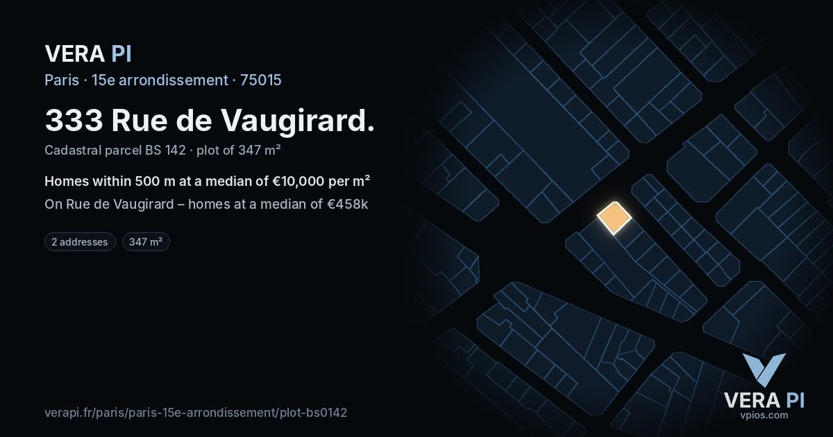 333 Rue de Vaugirard, 15e arrondissement at night – the plot lit, the parcels around coloured by the prices near them