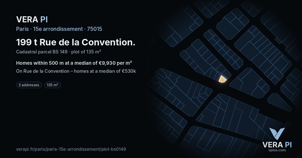 199 t Rue de la Convention, 15e arrondissement at night – the plot lit, the parcels around coloured by the prices near them