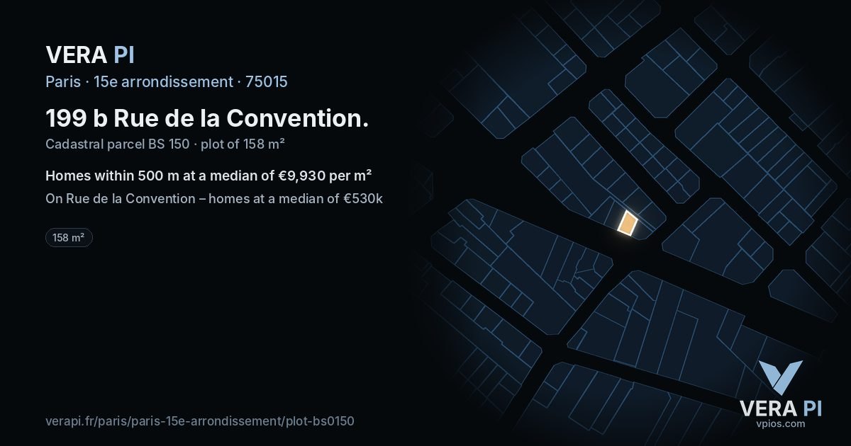 199 b Rue de la Convention, 15e arrondissement at night – the plot lit, the parcels around coloured by the prices near them