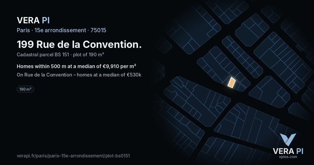 199 Rue de la Convention, 15e arrondissement at night – the plot lit, the parcels around coloured by the prices near them