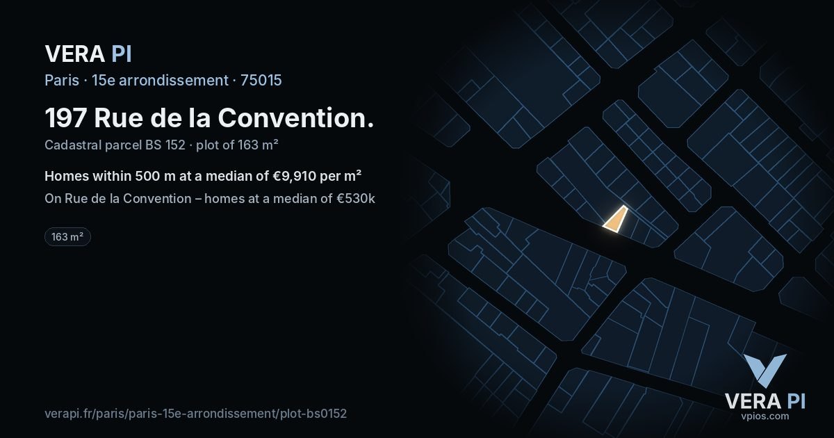 197 Rue de la Convention, 15e arrondissement at night – the plot lit, the parcels around coloured by the prices near them
