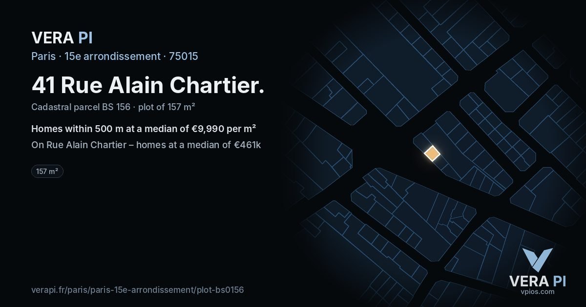 41 Rue Alain Chartier, 15e arrondissement at night – the plot lit, the parcels around coloured by the prices near them