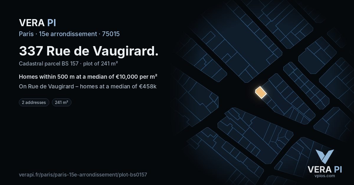 337 Rue de Vaugirard, 15e arrondissement at night – the plot lit, the parcels around coloured by the prices near them