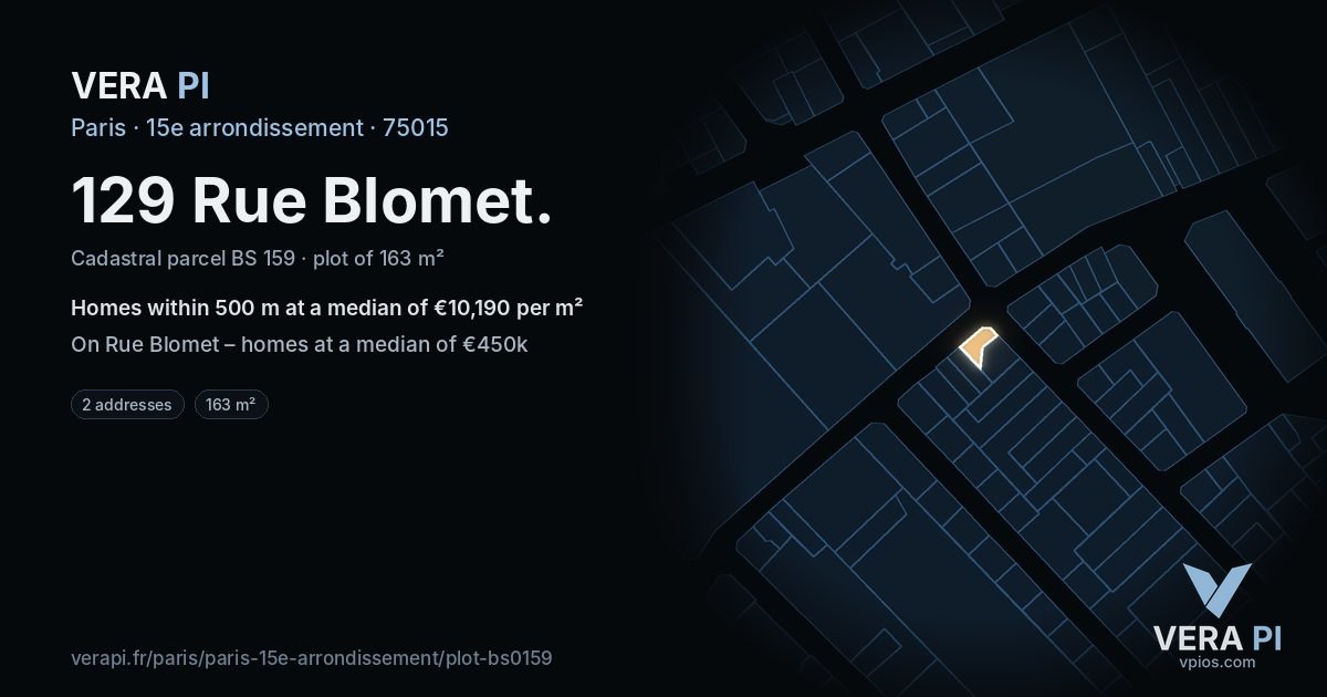 129 Rue Blomet, 15e arrondissement at night – the plot lit, the parcels around coloured by the prices near them