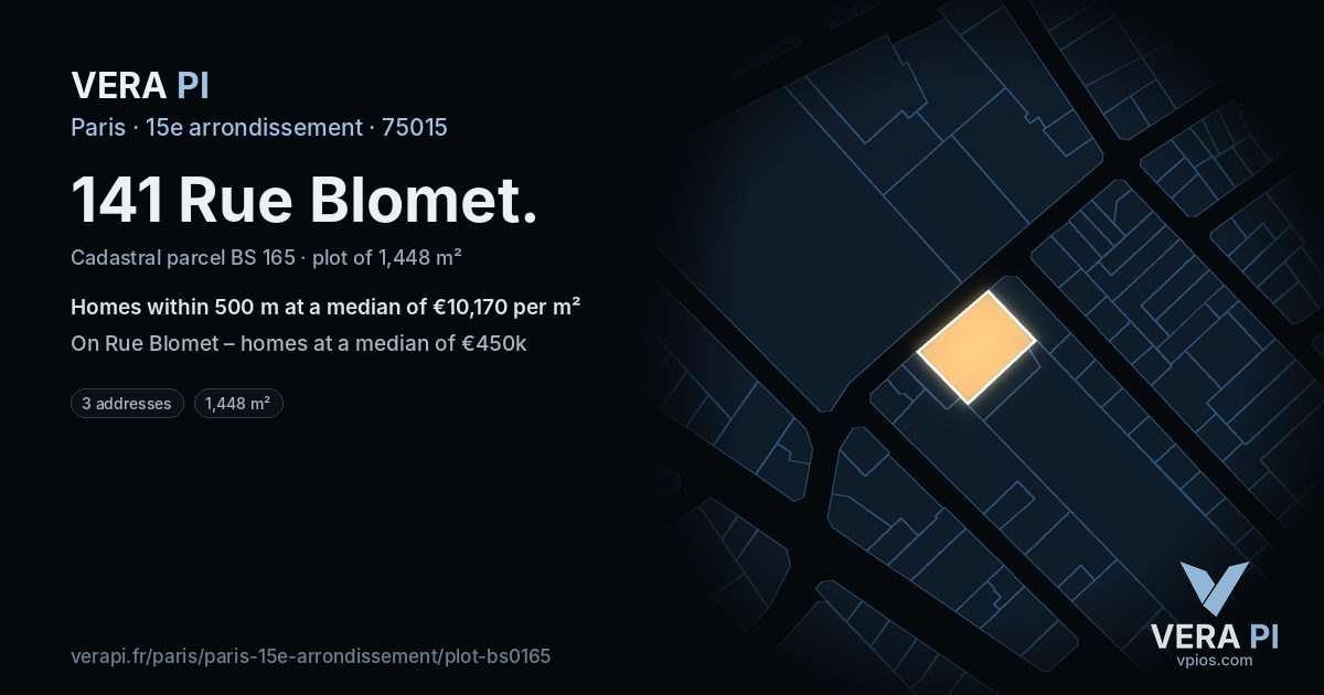141 Rue Blomet, 15e arrondissement at night – the plot lit, the parcels around coloured by the prices near them