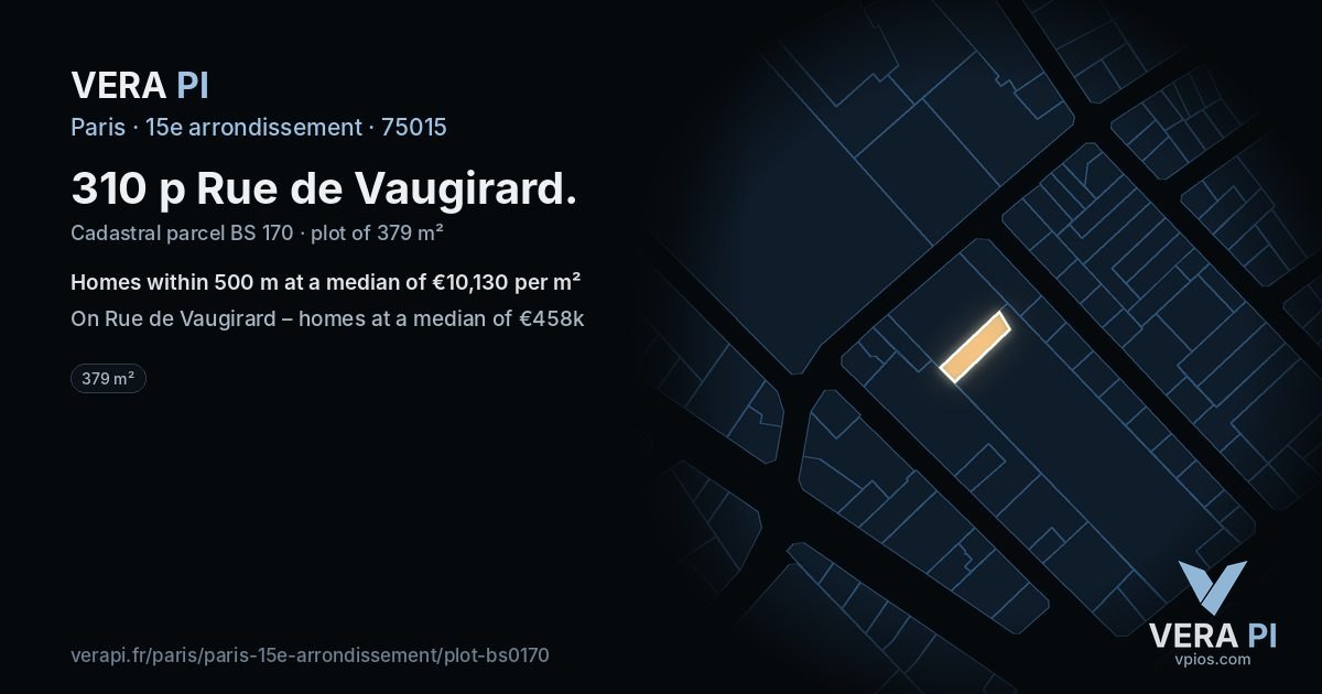 310 p Rue de Vaugirard, 15e arrondissement at night – the plot lit, the parcels around coloured by the prices near them