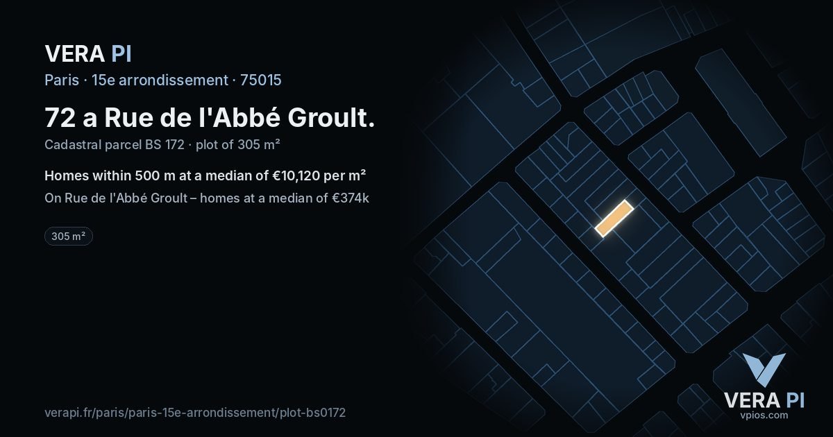 72 a Rue de l'Abbé Groult, 15e arrondissement at night – the plot lit, the parcels around coloured by the prices near them