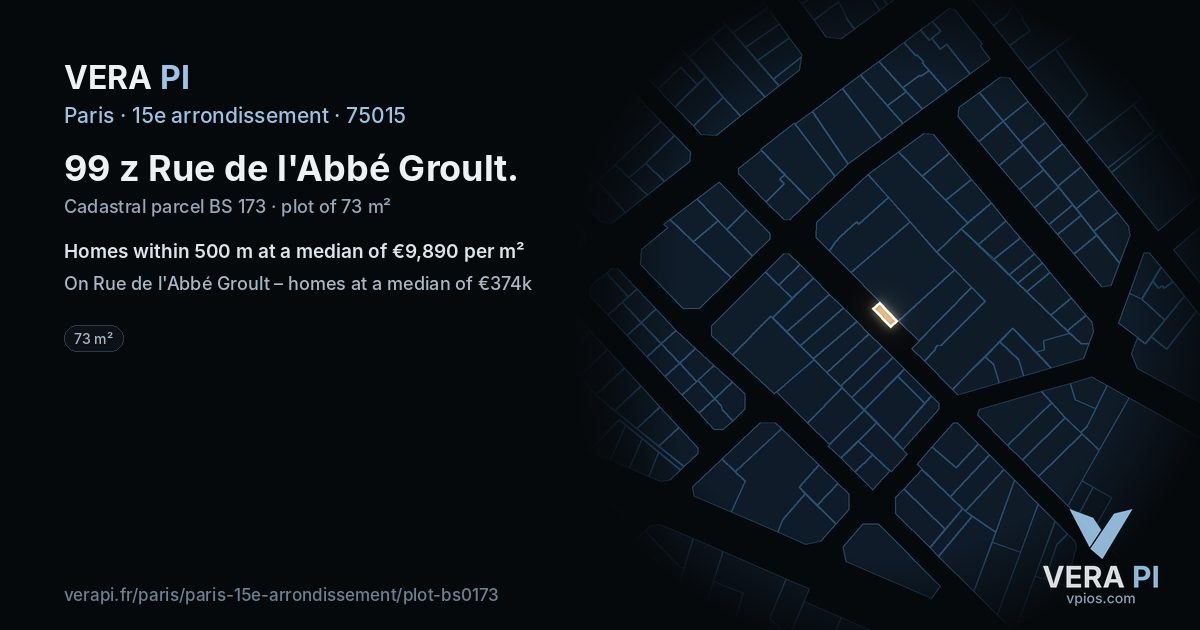 99 z Rue de l'Abbé Groult, 15e arrondissement at night – the plot lit, the parcels around coloured by the prices near them