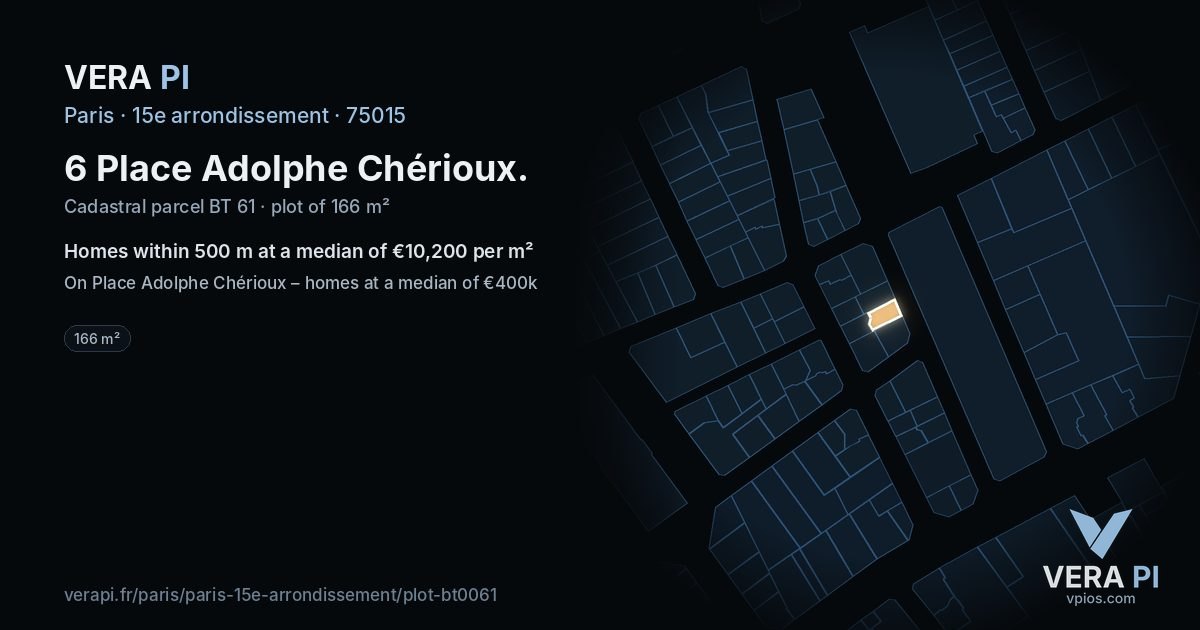 6 Place Adolphe Chérioux, 15e arrondissement at night – the plot lit, the parcels around coloured by the prices near them