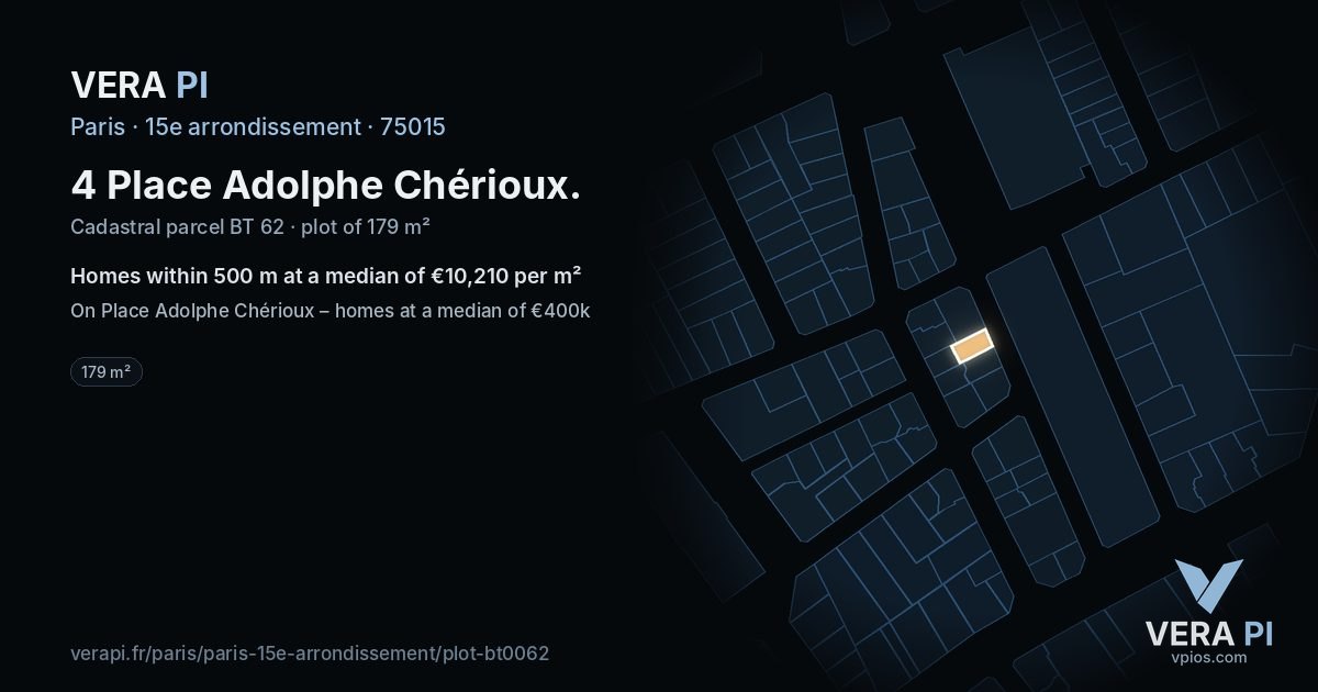 4 Place Adolphe Chérioux, 15e arrondissement at night – the plot lit, the parcels around coloured by the prices near them