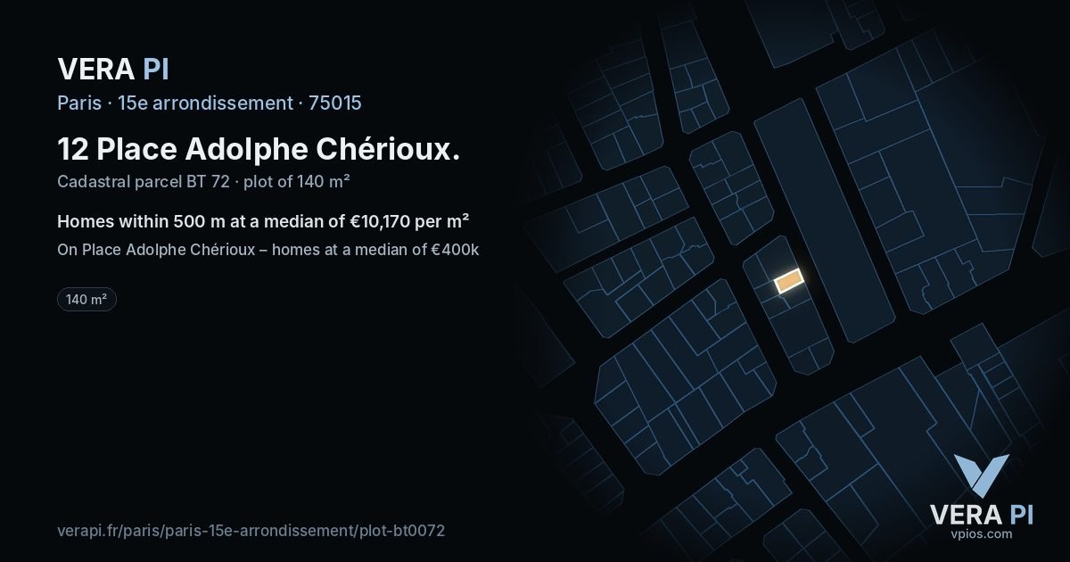 12 Place Adolphe Chérioux, 15e arrondissement at night – the plot lit, the parcels around coloured by the prices near them