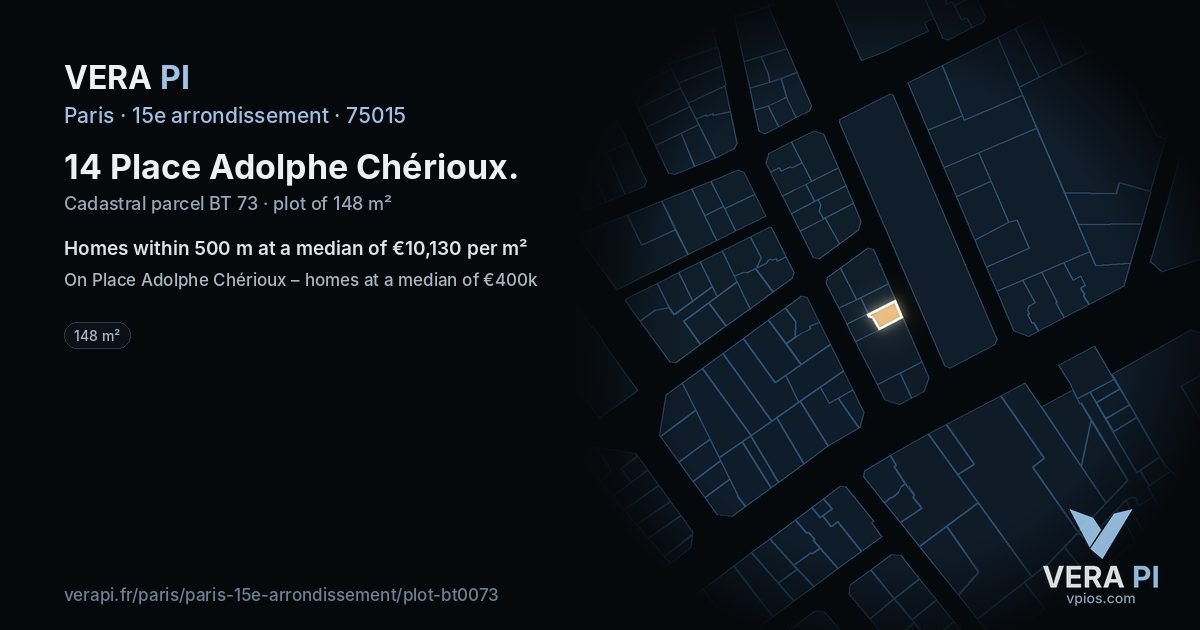 14 Place Adolphe Chérioux, 15e arrondissement at night – the plot lit, the parcels around coloured by the prices near them