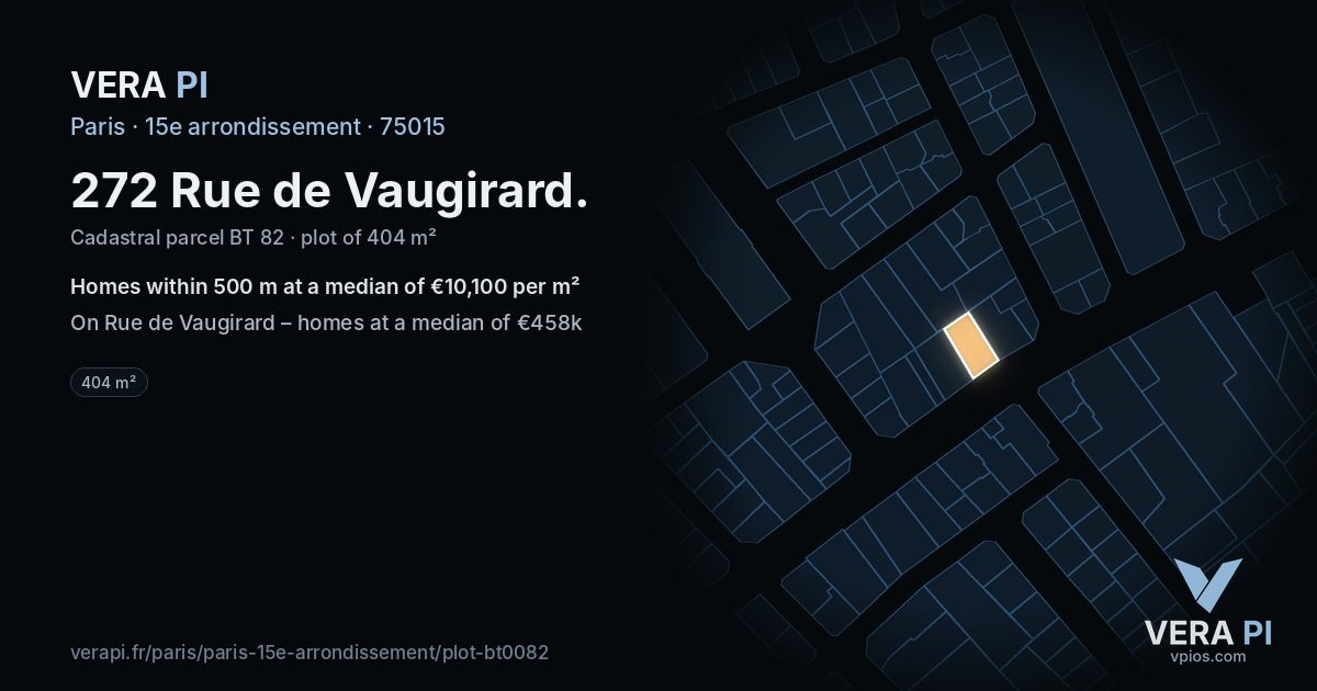 272 Rue de Vaugirard, 15e arrondissement at night – the plot lit, the parcels around coloured by the prices near them