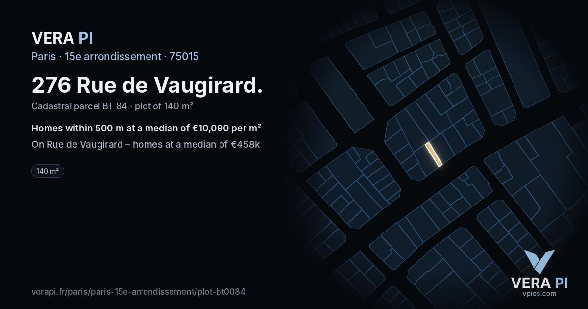 276 Rue de Vaugirard, 15e arrondissement at night – the plot lit, the parcels around coloured by the prices near them