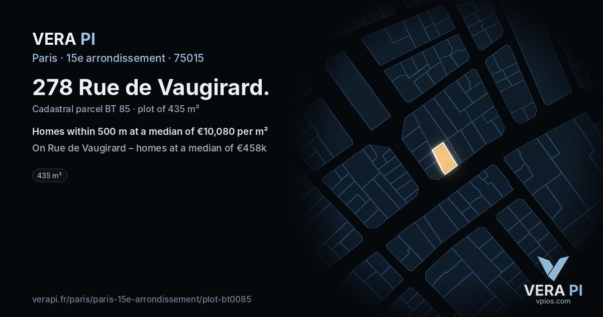 278 Rue de Vaugirard, 15e arrondissement at night – the plot lit, the parcels around coloured by the prices near them