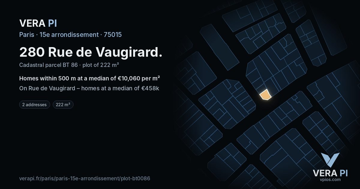 280 Rue de Vaugirard, 15e arrondissement at night – the plot lit, the parcels around coloured by the prices near them