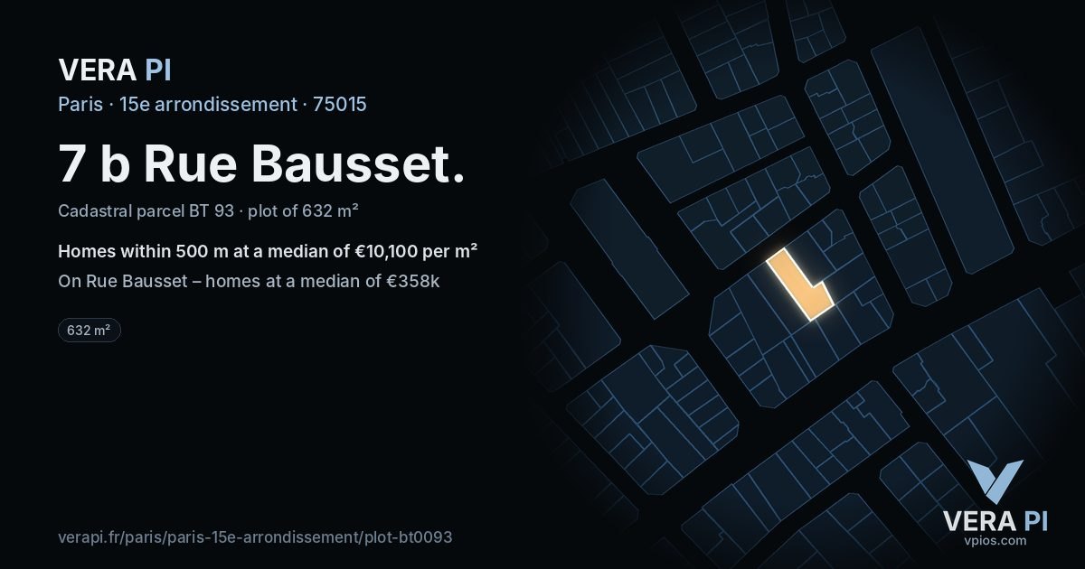 7 b Rue Bausset, 15e arrondissement at night – the plot lit, the parcels around coloured by the prices near them