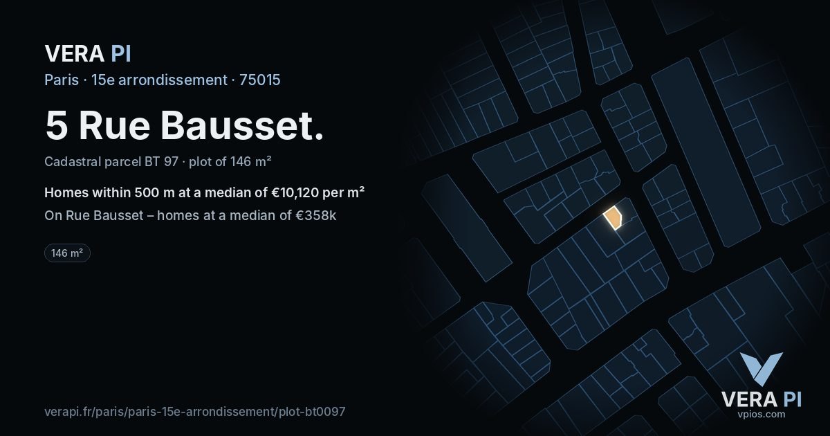 5 Rue Bausset, 15e arrondissement at night – the plot lit, the parcels around coloured by the prices near them