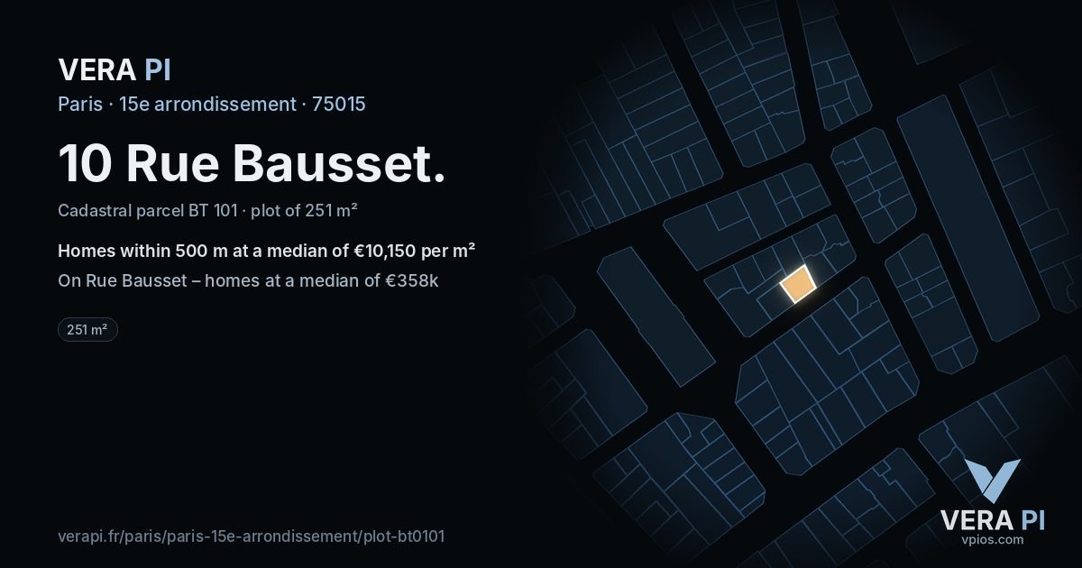 10 Rue Bausset, 15e arrondissement at night – the plot lit, the parcels around coloured by the prices near them
