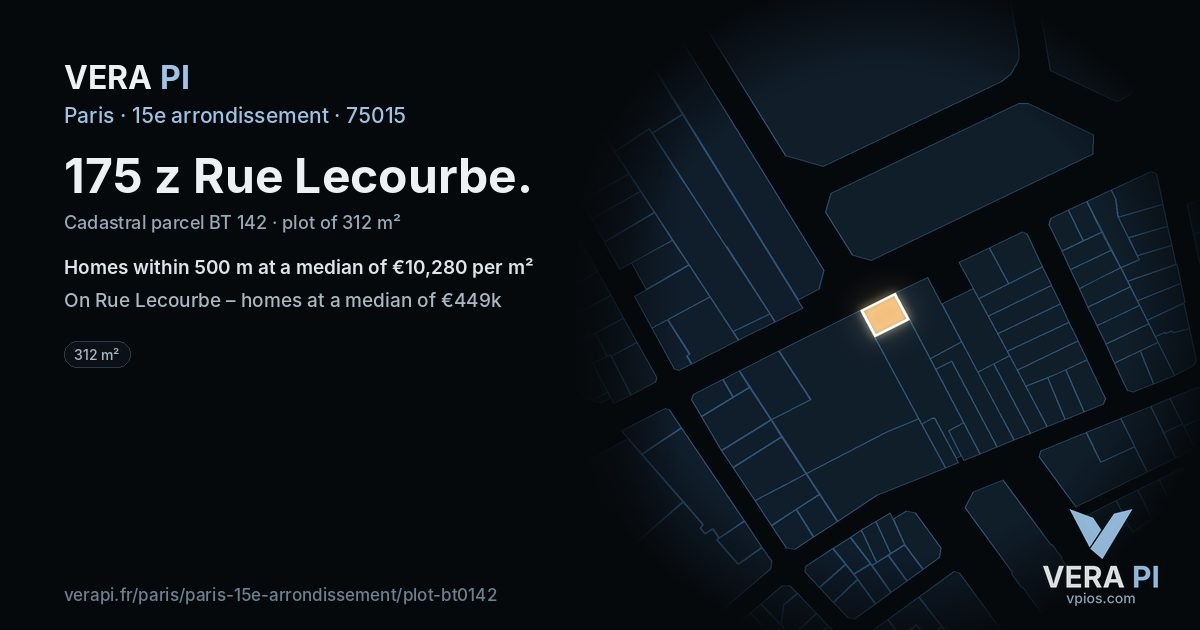 175 z Rue Lecourbe, 15e arrondissement at night – the plot lit, the parcels around coloured by the prices near them