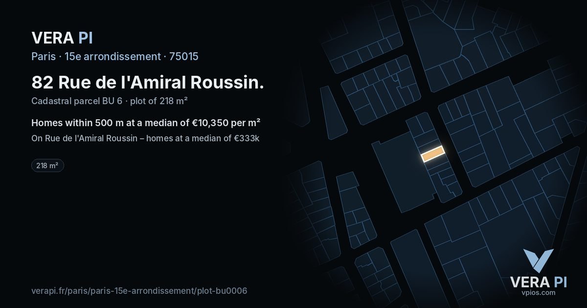 82 Rue de l'Amiral Roussin, 15e arrondissement at night – the plot lit, the parcels around coloured by the prices near them
