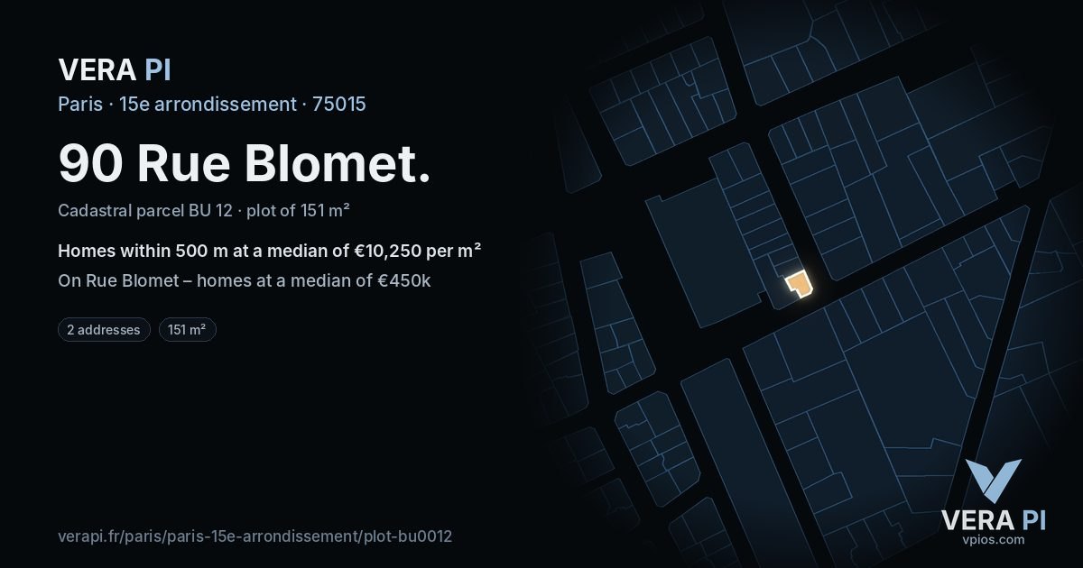 90 Rue Blomet, 15e arrondissement at night – the plot lit, the parcels around coloured by the prices near them