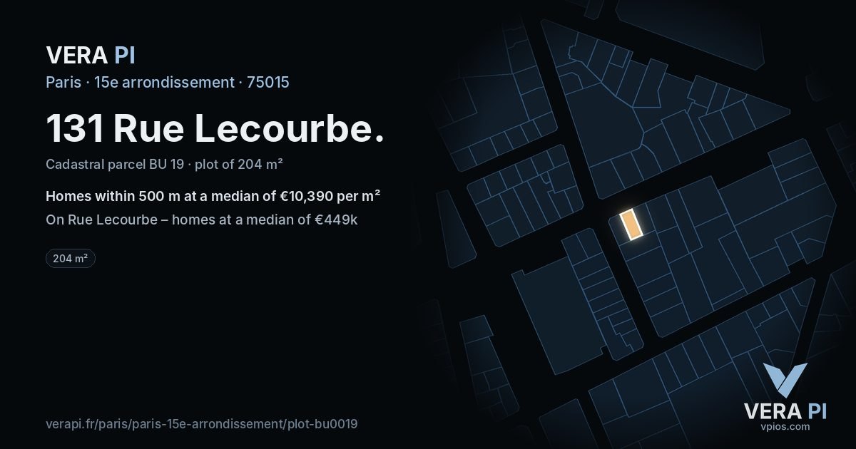 131 Rue Lecourbe, 15e arrondissement at night – the plot lit, the parcels around coloured by the prices near them