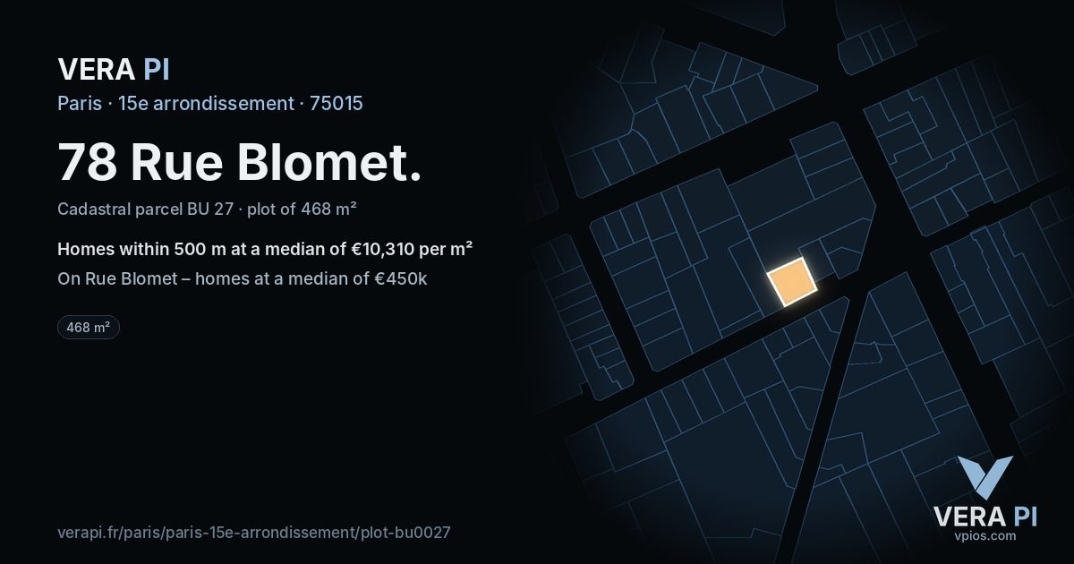 78 Rue Blomet, 15e arrondissement at night – the plot lit, the parcels around coloured by the prices near them