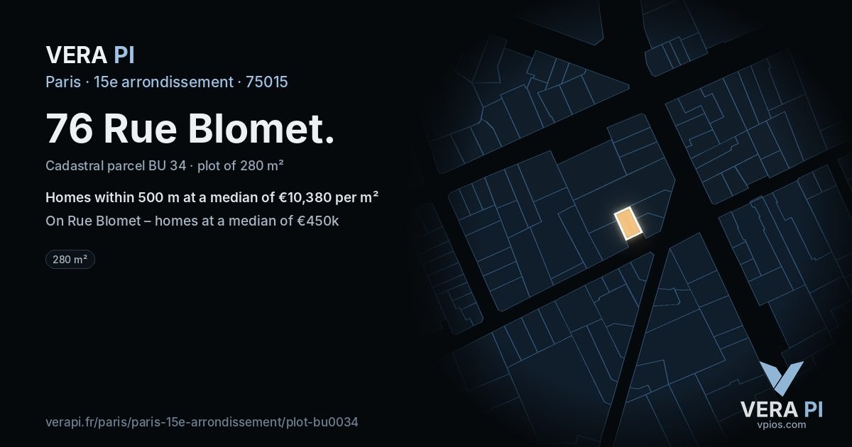 76 Rue Blomet, 15e arrondissement at night – the plot lit, the parcels around coloured by the prices near them