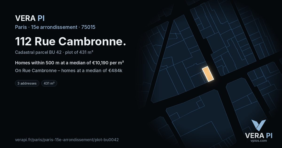 112 Rue Cambronne, 15e arrondissement at night – the plot lit, the parcels around coloured by the prices near them