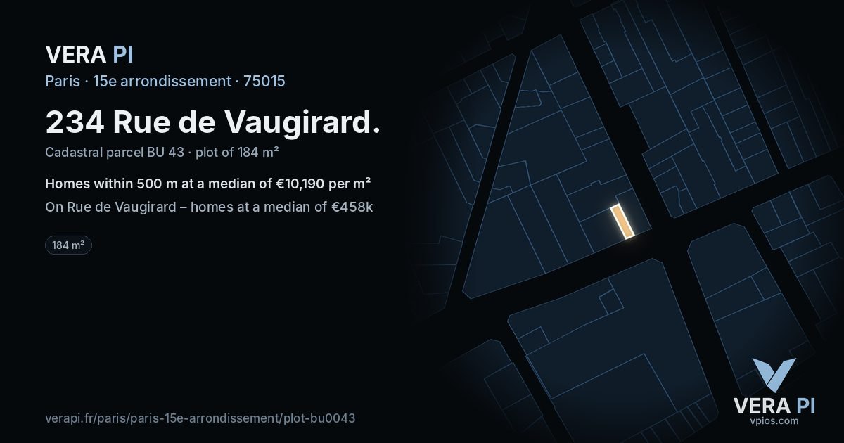 234 Rue de Vaugirard, 15e arrondissement at night – the plot lit, the parcels around coloured by the prices near them