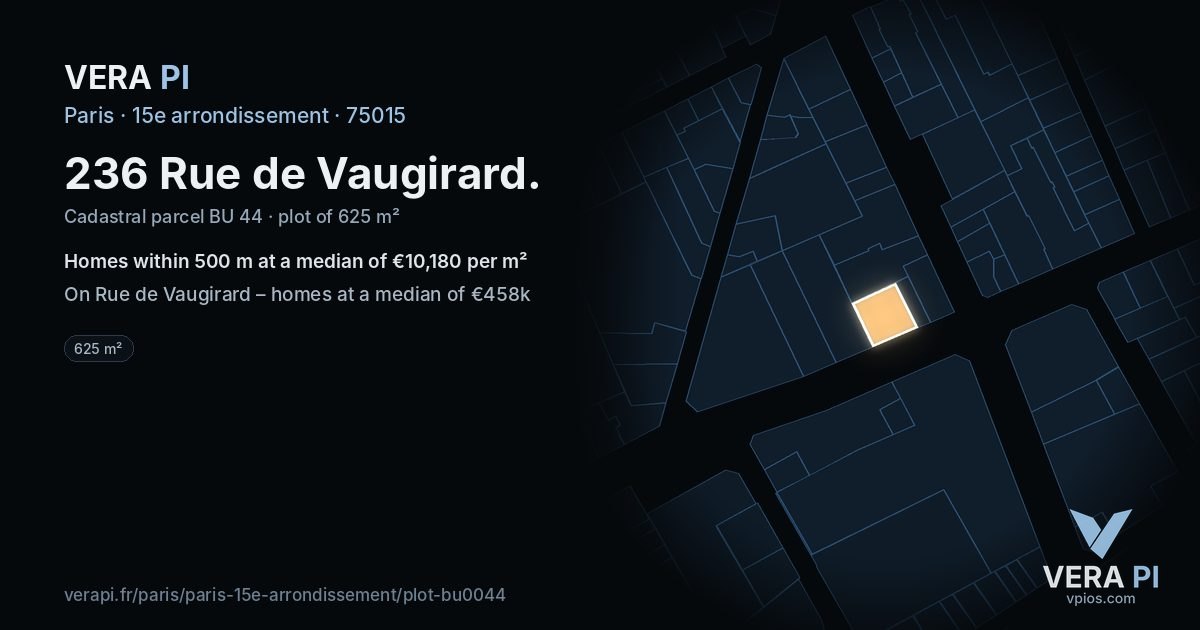 236 Rue de Vaugirard, 15e arrondissement at night – the plot lit, the parcels around coloured by the prices near them