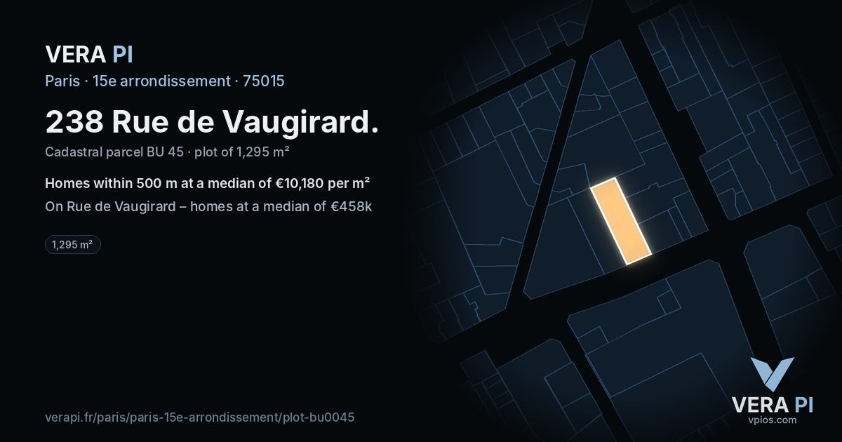 238 Rue de Vaugirard, 15e arrondissement at night – the plot lit, the parcels around coloured by the prices near them