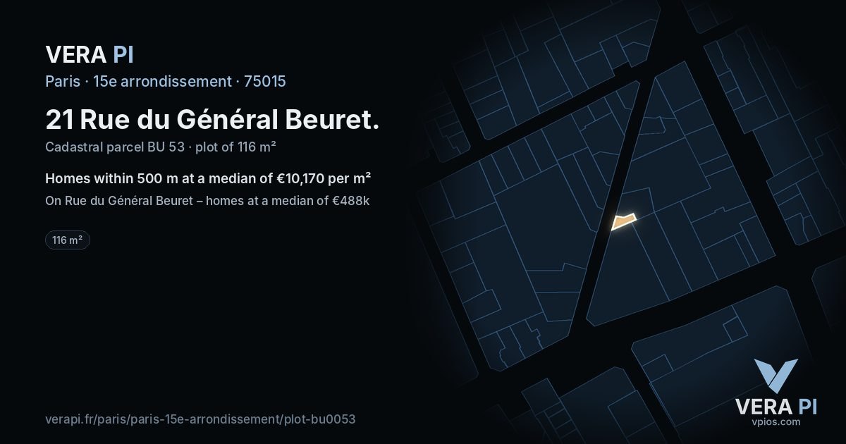 21 Rue du Général Beuret, 15e arrondissement at night – the plot lit, the parcels around coloured by the prices near them