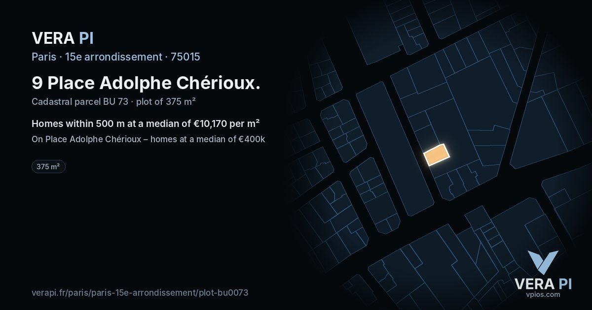9 Place Adolphe Chérioux, 15e arrondissement at night – the plot lit, the parcels around coloured by the prices near them