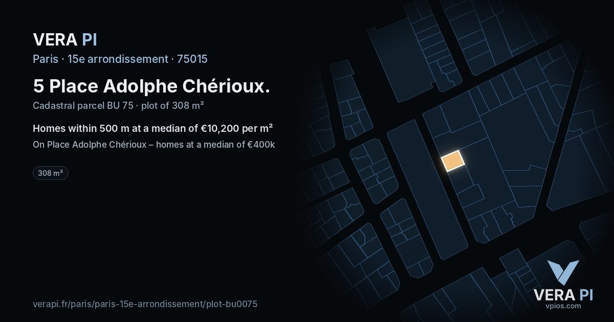 5 Place Adolphe Chérioux, 15e arrondissement at night – the plot lit, the parcels around coloured by the prices near them