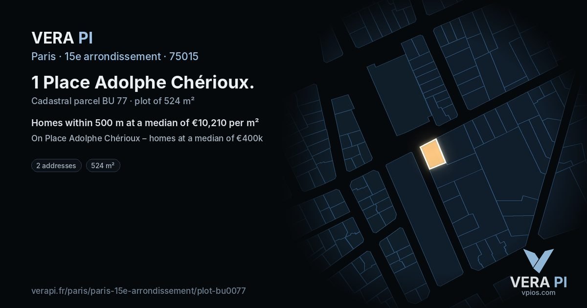 1 Place Adolphe Chérioux, 15e arrondissement at night – the plot lit, the parcels around coloured by the prices near them