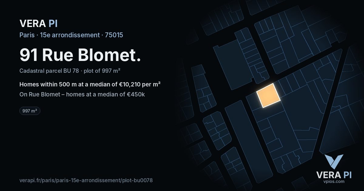 91 Rue Blomet, 15e arrondissement at night – the plot lit, the parcels around coloured by the prices near them