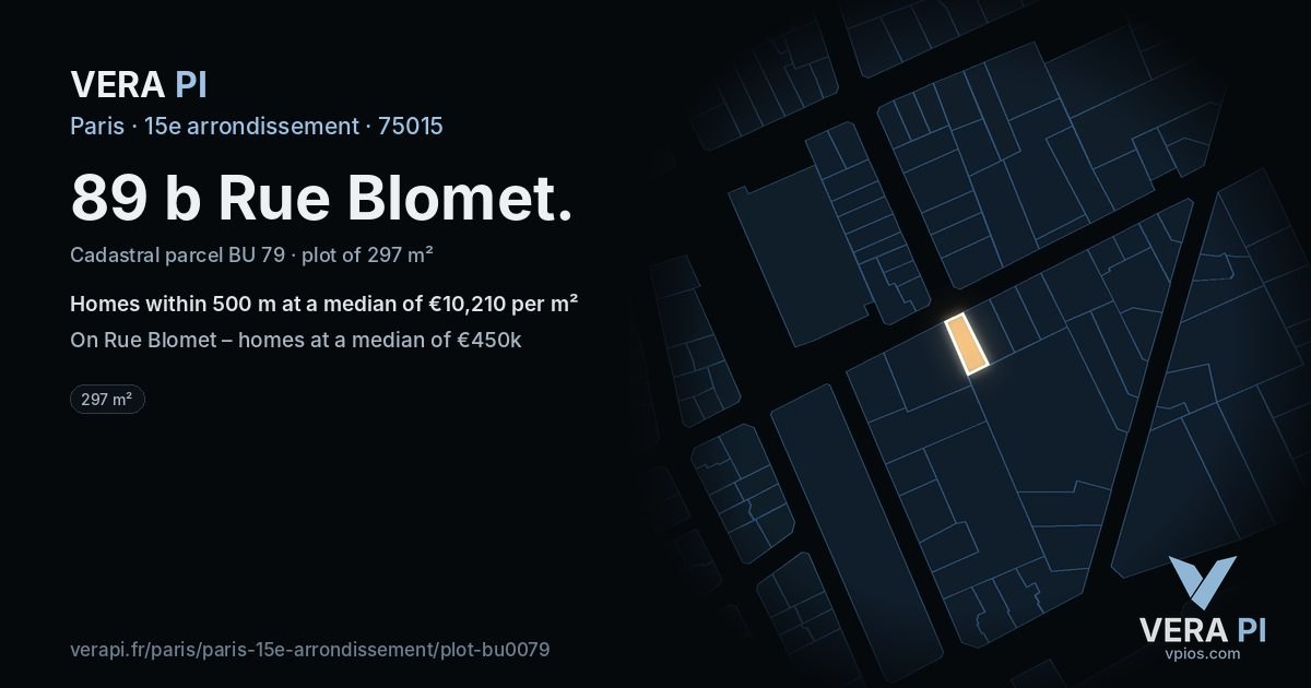 89 b Rue Blomet, 15e arrondissement at night – the plot lit, the parcels around coloured by the prices near them