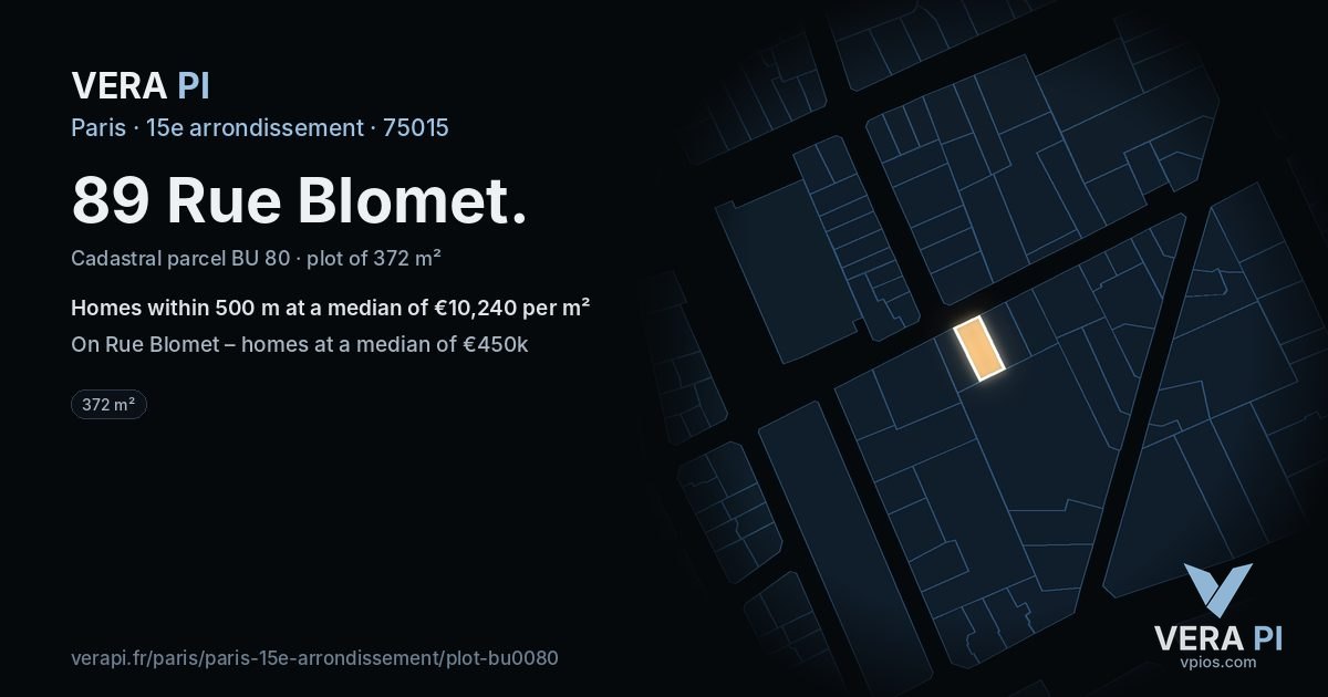 89 Rue Blomet, 15e arrondissement at night – the plot lit, the parcels around coloured by the prices near them