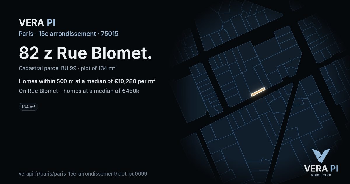 82 z Rue Blomet, 15e arrondissement at night – the plot lit, the parcels around coloured by the prices near them