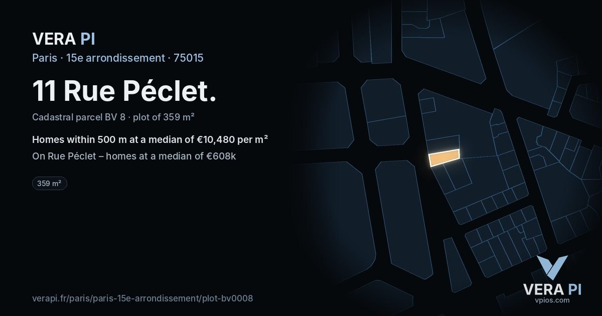 11 Rue Péclet, 15e arrondissement at night – the plot lit, the parcels around coloured by the prices near them