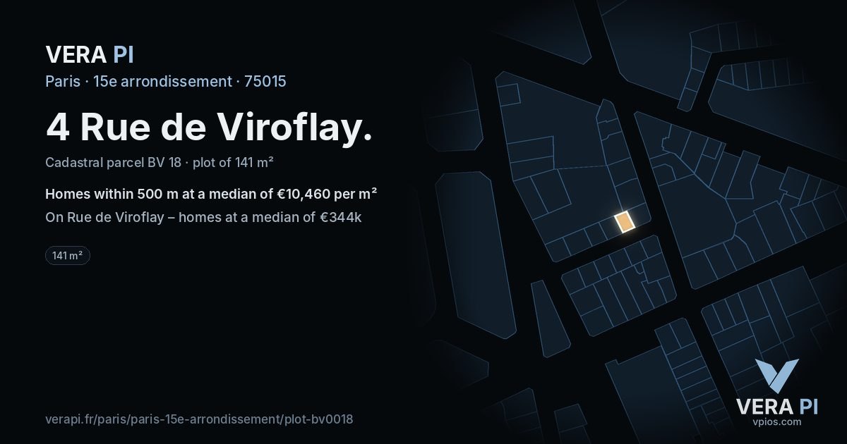 4 Rue de Viroflay, 15e arrondissement at night – the plot lit, the parcels around coloured by the prices near them